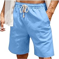 Men's Casual Loose Shorts 2024 Summer Lounge Athletic Linen Cotton Flat Front Shorts Lightweight Drawstring Elastic Shorts