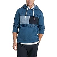 Tommy Hilfiger Men's Long Sleeve Fleece Flag Pullover Hoodie Sweatshirt