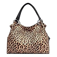 Oichy Genuine Leather Handbags for Women Top Handle Shoulder Bag Leopard Tote Bag Ladies Purses