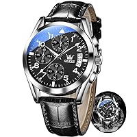 OLEVS Men's Chronograph Quartz Watches, Leather Strap Gold Case with Day Date, Waterproof Stainless Steel Watch, Luminous Hands Analogue Watches for Men, Brown/Black/Blue/White Dial