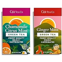 Gya Tea Co Chamomile Citrus Mint Green Tea & Ginger Mint Green Tea Set - Natural Loose Leaf Tea with No Artificial Ingredients - Brew As Hot Or Iced Tea