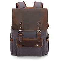 Modoker Waxed Canvas Backpack, Leather Rucksack Knapsack for Men Woman Satchel Backpack, Vintage Travel Laptop Backpack 15.6 Inch Retro Flap Backpacks Canvas Casual Daypack Purple