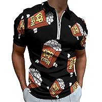 Popcorn Mens Polo Shirts Quick Dry Short Sleeve Zippered Workout T Shirt Tee Top