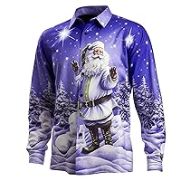 Christmas Shirts for Men Xmas Holiday Party Dress Shirt Long Sleeve Snow Hawaiian Button Tops for Wedding Prom