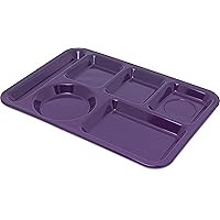 Carlisle FoodService Products Plastic Meal Tray Left-Handed Heavyweight Lunch Tray with 6-Compartments for Schools, Cafeterias, and Dining Halls, Melamine, 14 x 10 Inches, Purple