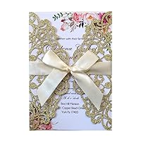 100pcs Gold Silver Glitter Laser Cut Invitations Card Covers Lace Hollow Greeting Cards Invites Party Invitation covers (Gold Set)
