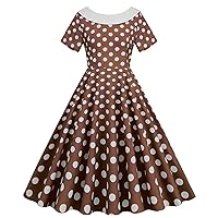 Women Lapel Vintage O-Neck Cocktail Swing Dress 50s 60s Polka Dot 1950s Pin-up Rockabilly Prom Midi Evening Dresses