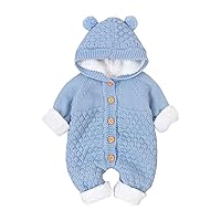 Children's Plush Jumpsuit Autumn/winter Solid Color Cute Cartoon Buckle Up Knitted Climbing Suit Party 18