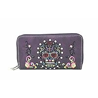 Texas West Women's Embroidered Sugar Skull Wallet Purse Clutch Wallet in 7 colors