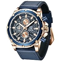 BENYAR Mens Watch Analog Quartz Movement Chronograph Leather Strap Waterproof Luminous Date Wristwatch Stylish Casual Business Watches Elegant Gift for Men