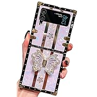 Cute Compatible with Samsung Galaxy Z Flip 3/Z Flip 4 Case, Luxury Bling Butterfly Foldable Stand Kickstand for Women, Flexible Shockproof Protective Case(Purple)