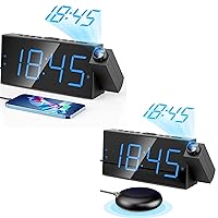 (2 Pack) Projection Alarm Clock for Bedroom & Loud Bed Shaker Alarm Clock with Projection on Ceiling for Heavy Sleepers, Hearing Impaired and Deaf, Easy to Set,USB Charging Portion on Ceiling