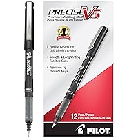 Pilot, Precise V5, Capped Liquid Ink Rolling Ball Pens, Extra Fine Point 0.5 mm, Black, Pack of 12