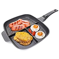 Jean-Patrique Lazy Pan for Breakfast Egg Poacher Frying Pan with Multi Sections Griddle Non Stick Pans for Gas, Electric, Induction & Oven Lighter Than Cast Iron