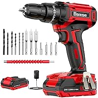 Cordless Drill Set 21V, Bamse Electric Power Drill Kit with 25*3 Position Hammer Drill with 2.0Ah Battery and Charger, 372 In-lbs Max, 3/8'' Keyless Chuck, 2 Variable Speed and 14pcs Drill/Driver Bits