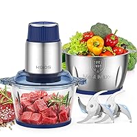 KOIOS Small Food Processor with 2 Bowls (8 Cup+8 Cup) & 2 Sets Bi-level Blade, 2L Electric Food Chopper Meat Grinder for Meat/Vegetable/Fruits/Nuts/Baby Food, 500W, 2 Speed Modes