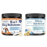 Dog Multivitamin Powder with Glucosamine, Dog Allergy Relief Chews, with Probiotics, Omega 3, Colostrum - Dog Itching Skin & Ears Relief