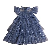 Toddler Girls Fly Sleeve Star Moon Paillette Princess Dress Dance Party Ruffles Dresses Clothes Plus Size Tween