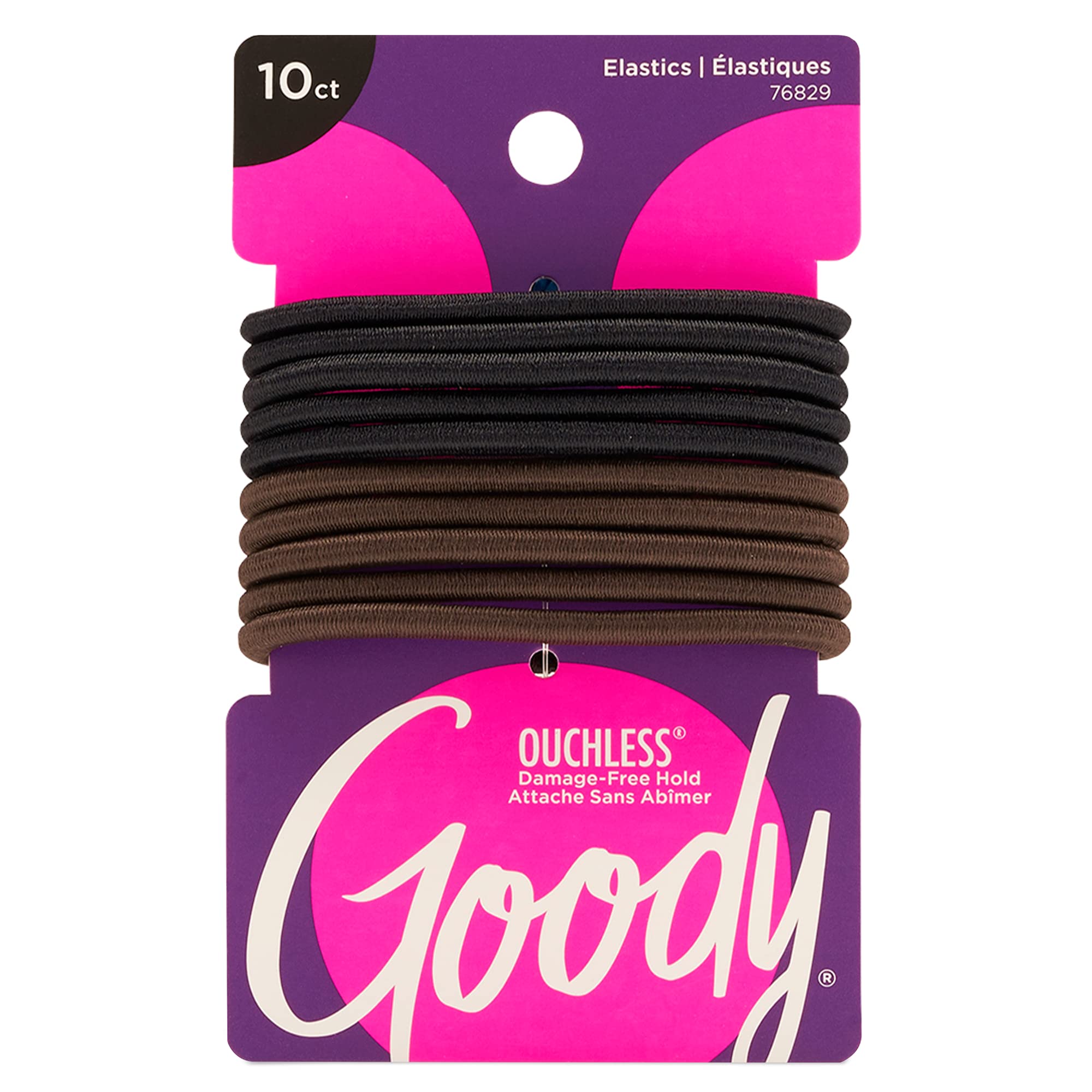 Goody Nonslip Womens Elastic Hair Tie - 10 Count, Colour Collection, Black - 4MM for Medium Hair- Ouchless Hair Accessories for Women Perfect for Long Lasting Braids, Ponytails and More - Pain-Free
