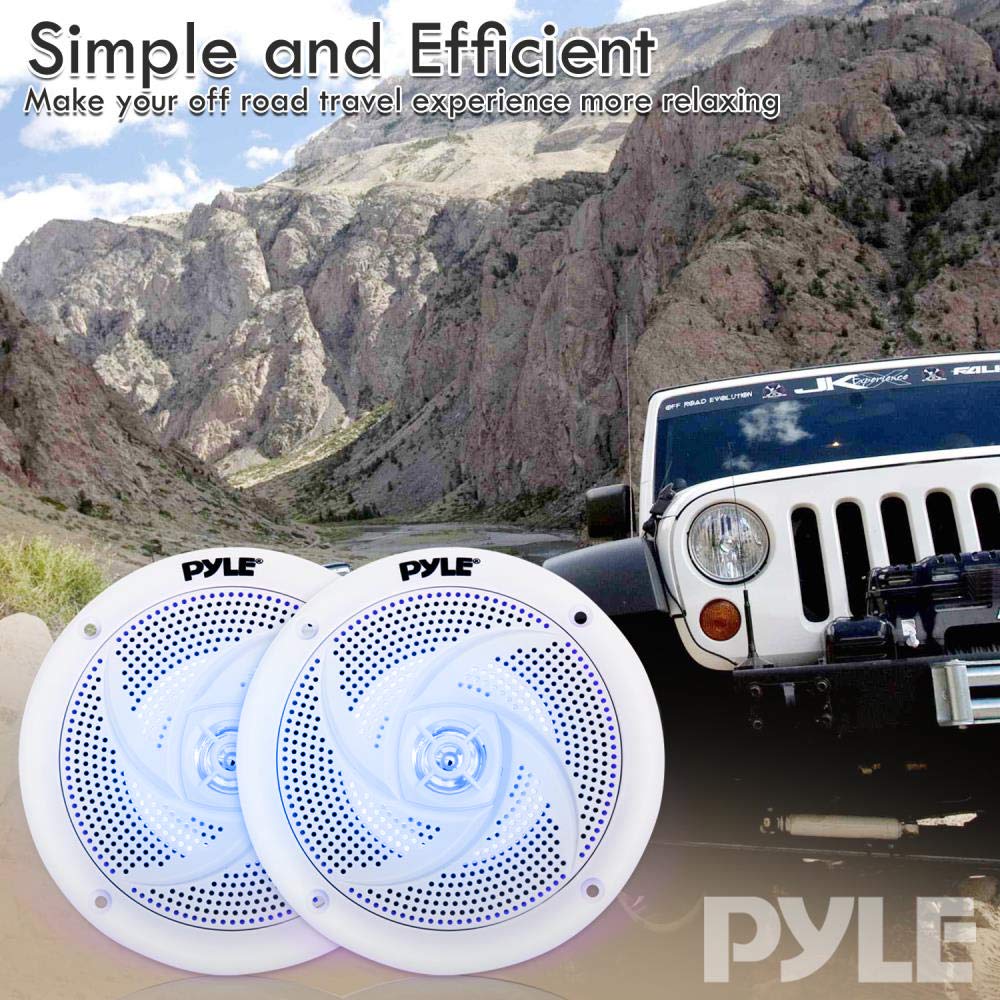 Pyle Marine Speakers - 5.25 Inch 2 Way Waterproof and Weather Resistant Outdoor Audio Stereo Sound System with LED Lights, 180 Watt Power and Low Profile Slim Style - 1 Pair - PLMRS53WL