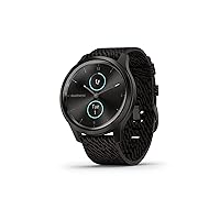 Garmin vivomove Style, Hybrid Smartwatch with Real Watch Hands and Hidden Color Touchscreen Displays,Sleep Monitor, Graphite with Black Woven Nylon Band