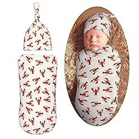 Red Lobsters Crawfish Newborn Swaddle Blankets Hat Sets Soft Baby Receiving Blanket Swaddle Sack for Baby Shower Infant Boy Girl Gift