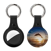 Ocean Sea Dolphin Jumping TPU Case for AirTag with Keychain Protective Cover Air Tag Finder Tracker Accessories Holder for Keys Backpack Pets Luggage