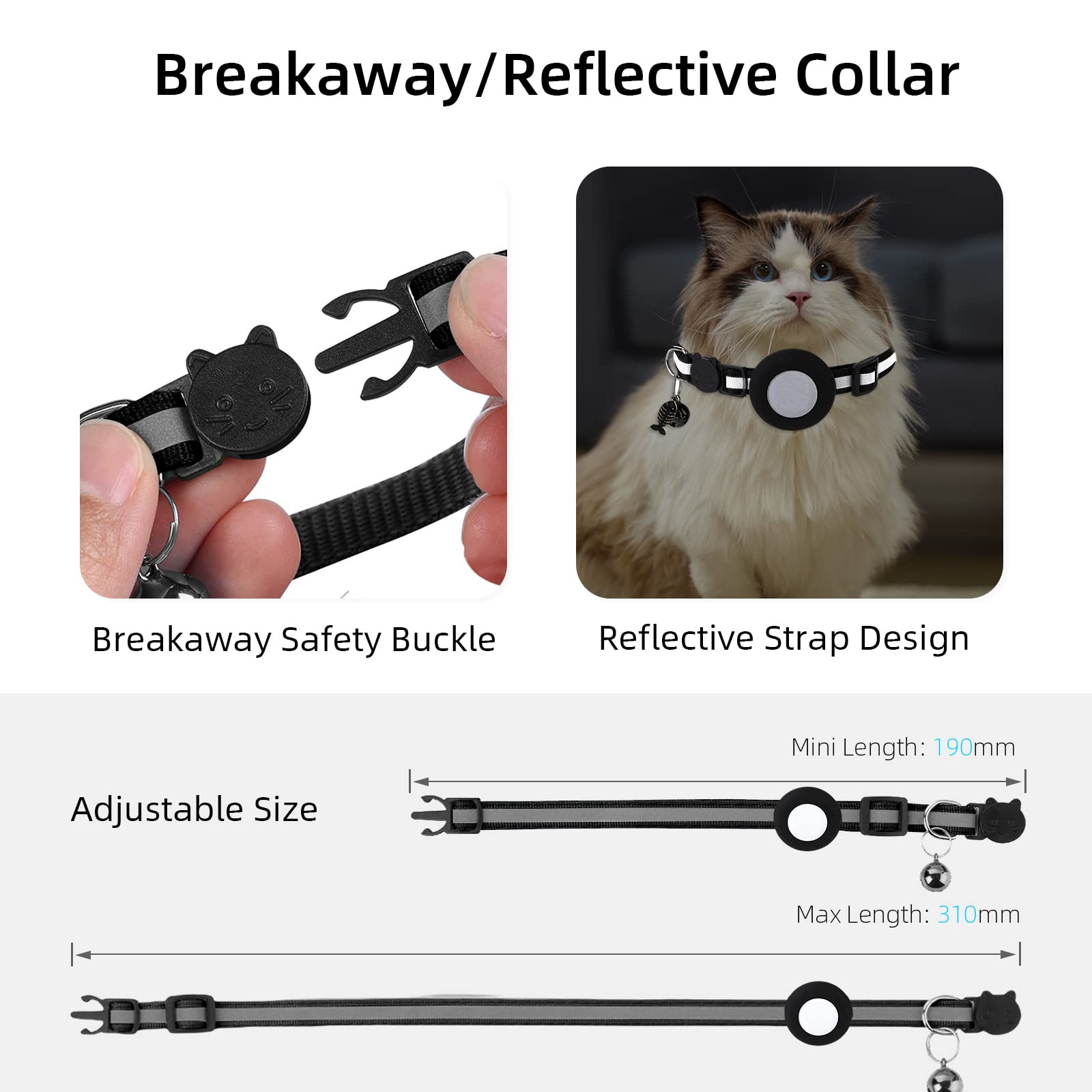 SimpleThings Pet Tracker for Cats, Reflective Cat Collar with Tracking Device Compatible with Apple Airtag Find My Network (iOS Only), Real-Time Location and No Subscription Fee Needed