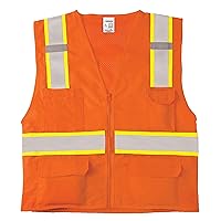 Solid Front with Mesh Back Unisex Reflective Safety Vest 1164, ANSI Type R / Class 2 Compliant, 5 Pockets Including Radio Pocket, Zipper Front, Silver Reflective Lining (Orange, M)