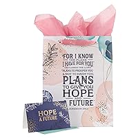 Christian Art Gifts Large Portrait Scripture Gift Bag w/Blank Greeting Card & Wrapping Tissue Paper Set for Women: Hope & a Future Inspirational Bible Verse, Beautiful Sturdy Matte Multicolor