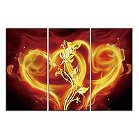 Yeawin Fire Heart Wall Art Orange Love The Picture Print On Canvas 3 Panels Modern Artwork The Canvas for Home Living Dining Room Kitchen(Wrapped Canvas Wall Art,Ready to Hang)