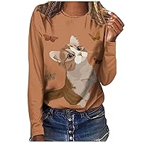 3/4 Length Sleeve Shirts for Women Fall Summer Crew Neck Cat Loose Fit Long Cute Funny Tops Shirt Blouse Women 2024
