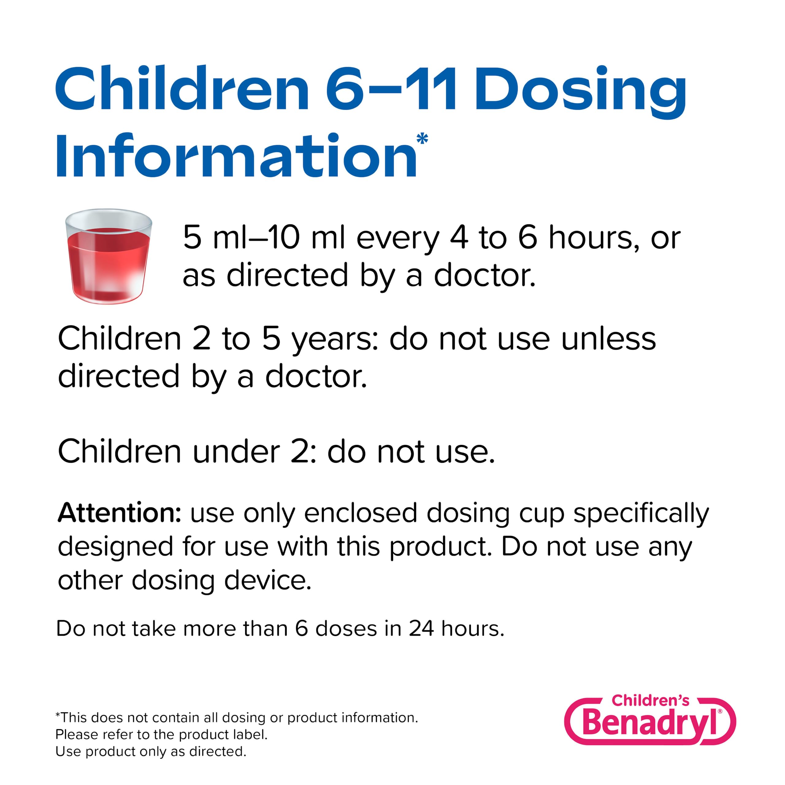 Benadryl Children's Allergy Relief Liquid Medicine with Diphenhydramine HCl Antihistamine for Kids' Allergy Relief, Effective Allergy Relief, Cherry Flavor, 8 fl. oz