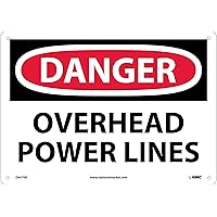 D667RB DANGER - OVERHEAD POWER LINES - 14 in. x 10 in. Rigid Plastic Danger Sign with White/Black Text on Red/White Base