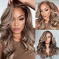 Ombre Highlight Honey Blond Loose Wave 13X6 HD Invisible Lace Front Human Hair Wigs for Women 150% Density Brazilian Remy Glueless Wig Pre Plucked with Baby Hair Bleached Knots for Women