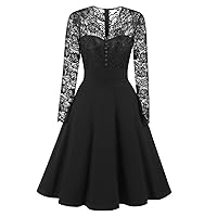 Women's New Fall Vintage Lace Formal Wedding Cocktail Evening Party Retro Swing Dress (X-Large, Black)