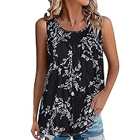 Boho Floral Tank Tops Women Vintage Sleeveless Boat Neck T-Shirt Tank Summer Casual Loose Fit Tunic Vest Blouses