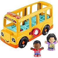 Fisher-Price Little People Toddler Toy School Bus Musical Push-Along Vehicle with 2 Figures for Pretend Play Ages 1+ Years