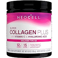 NeoCell Super Collagen Powder, Collagen Plus includes Vitamin C & Hyaluronic Acid, Promotes Healthy Hair, Beautiful Skin, & Nail Support, Collagen Type 1 & 3, 12g Collagen Peptdes per Serving, 6.9 Oz
