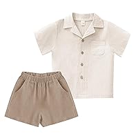 XMWEALTHY Toddler Baby Boy Summer Clothes Color Block Short Sleeve Button-down Shirt Tops + Cotton Pants Outfit Set