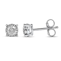 Sterling Silver Round-cut Diamond Solitaire Miracle Plate Stud Earring by DZON Love Gift for Women (I-J, I2)