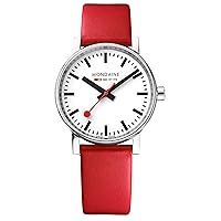 Mondaine - Evo2 Men's Watch and Women's Watch 35 mm - Station Clock in Silver - 30 m Waterproof Sapphire Glass with Red Second Hand - Made in Switzerland - Multiple Variations - Made in Switzerland