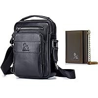 BAIGIO Men's Leather Shoulder Bag Men Messenger Briefcase Men's Genuine Leather Wallet with Zipper