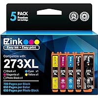 E-Z Ink (TM Remanufactured 273 Ink Cartridge Replacement for Epson 273xl T273XL to use with XP-520 XP-600 XP-610 XP-620 XP-800 XP-810 XP-820 (5 Pack-Black, Cyan, Magenta, Yellow, Photo Black)
