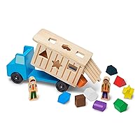 Shape-Sorting Wooden Dump Truck Toy With 9 Colorful Shapes and 2 Play Figures - Vehicle /Shape Sorter Toys For Toddlers Ages 2+