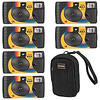 Max One-Time Use 35mm Film Camera (ISO-800) with Power Flash, 27 Exposure, 6-Pack, Bundle with Slinger Brand Camera Bag