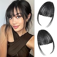MORICA Clip in Bangs - 100% Human Hair Wispy Bangs Clip in Hair Extensions, Natural Black Air Bangs Fringe with Temples Hairpieces for Women Curved Bangs for Daily Wear (Wispy Bangs,Natural Black)