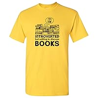 Introverted But Willing to Discuss Books - Bookworm Funny Cartoon Reading T Shirt