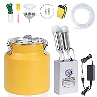 8L Cow Milking Machine Electric Cow Milker Machine Electric Pump Automatic Pulsation Plug-in Electric Milking Machine Vacuum Pump Adjustable with Stainless Steel Bucket (for Cow)