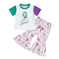 Toddler Baby Girl Fishing Outfits Letter Print Short Sleeve T-Shirt Fish Print Flared Pants Set 2Pcs Summer Clothes